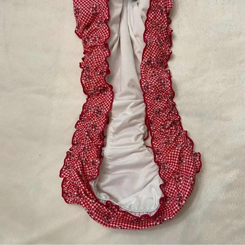 New! Frankie's Bikinis x PINK Red and White sweetwater Cheeky Bikini 3737